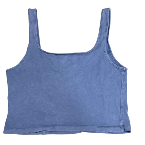 Aerie American Eagle Comfy Cozy Square Neck Cropped Tank Top Size Large Blue - Picture 2 of 6